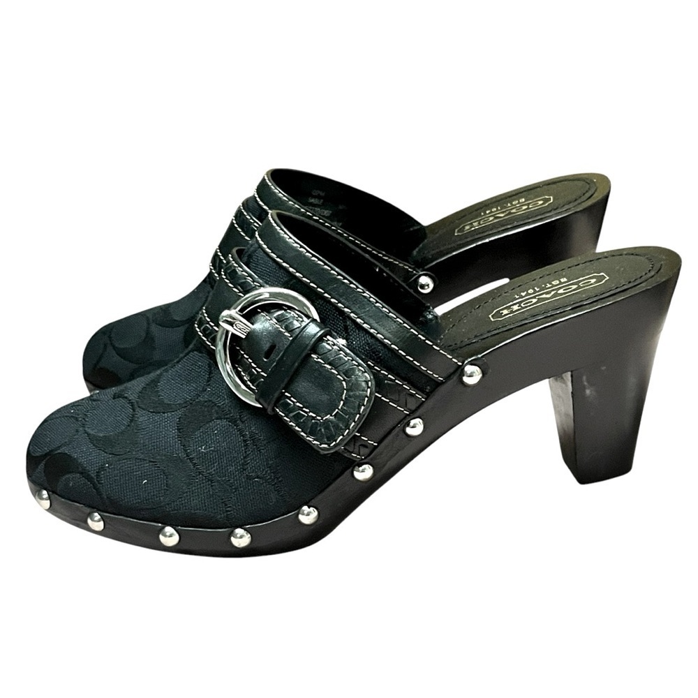 Coach Sable Classic C Logo Studded Mules Size 10M Black - Picture 3 of 6